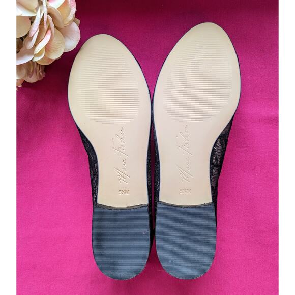 NEW Marc Fisher Jodi Black Leather Ballet Flats Floral Lace Cap Toe Bow Size 5.5 - Picture 6 of 12